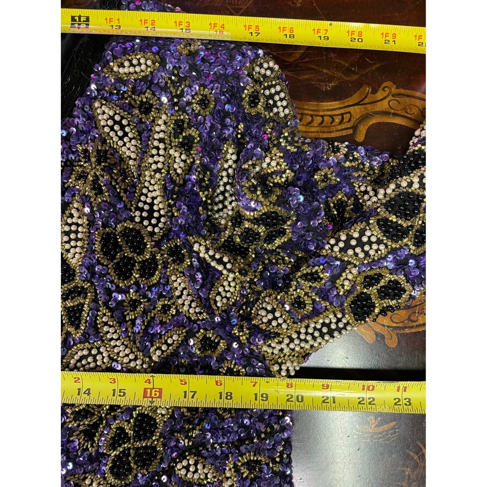 Vtg Stenay Purple Gold Floral Beaded Silk Evening Crop Jacket Bolero Glam XL - Picture 13 of 14